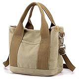 zhongningyifeng Handbag for Women Small Multi-Pockets, Canvas Tote Shoulder Bags with Zipper, Satchel Hobo Bag for School Travel Work Daily Use