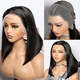 CYSDRH Bob Wig Human Hair Full 13x4 Lace Front Bob Wigs for Black Women 180% Density Unprocessed Brazilian Virgin Glueless Human Hair Wigs Pre Plucked Pre Cut - 10 Inch Bob Wig Natural Black