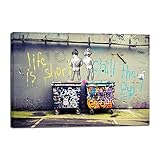 Wieco Art Gallery Wrapped Canvas Prints Life is Short Chill the Duck Out Banksy Boys Artwork Reproduction Graffiti Poster Print on Canvas Wall Art for Bedroom Home Office Decorations