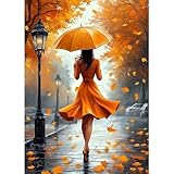 MAXBYE Diamond Painting Kits for Adults, 5D DIY Woman Orange Umbrella Diamond Art Kits Full Drill Crystal Picture for Beginner, Gem Cross Stitch Craft Home Wall Decor 30x40cm