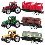 Farm Tractor and Trailer Set 3 Pieces Durable Plastic Farm Vehicle Toy Playset Tractor-Trailer Themed Fun