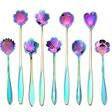 Flower Spoon Coffee Teaspoon Set, ESRISE Stainless Steel Tea Spoon Dessert Spoon for Christmas Gifts Birthday Gifts(Rainbow)