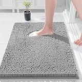 COMPOLICY Light Grey Bath Mat, Super Absorbent Bathroom Mat, Machine Washable Non, Slip Anti Mould, Shower Mats with 40 x 60CM, 1'' Chenille Microfiber Material for Bath Kitchen Living Room Door Mats