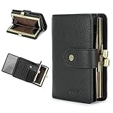 CONTACTS Womens Wallet Kiss Lock Purse RFID 11 Card Slots Ladies Bifold Leather Clutch with ID Window (Black)