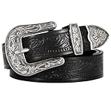 VONMELLI Western Belt for Women, Womens Cowgirl Leather Belt for Pants Jeans With Vintage Floral Carved Design Plus Size S-XXXL Black Fit Waist Size 32"-36"