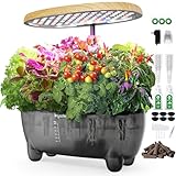 DRYADES Hydroponic Growing System Kit 12 Pods, Smart Herb Garden Planter with 24W Full Spectrum LED Grow Light, Indoor Garden Planter for Home/Office/School (Wood Grain)