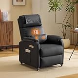Bonnlo Recliner Armchair with Wheels Electric Reclining Chair with Massage & Heat, Hight Back Chair with Adjustable Footrest, Side Pockets for Living Room, Bedroom, Remote Control, Leather, Black