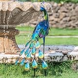 TERESA'S COLLECTIONS Large Garden Ornaments Outdoor, Gifts for Women, Gorgeous Standing Metal Peacock Garden Statues, Garden Bird Art for Garden Decorations Lawn Yard, 22.4 inch Tall