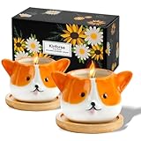Kinforse Soy Candle Gift Set – 2-Pack Candle Gifts for Women with Bamboo Tray | Aromatherapy Birthday Gifts for Her, Spa Day Relaxation or Unique Presents for Women (Corgi Dog)