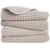 POLYTE Microfibre Lint Free Hand Towel, 40 x 76 cm, 4 Pack (Beige, Waffle Weave)