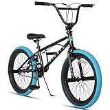 AVASTA 20 Inch Freestyle BMX Bicycle Big Kids Teenager Bike for Age 6 7 8 9 10 11 12 13 14 Years Old Boys Girls Teen Youth Adult and Beginner-Level Rider with 4 Peg, 360 Degree Gyro, Black & Blue