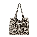 fdsmall Leopard Tote Bag for Women, Reusable Large Ladies Cheetah Shoulder Bag Canvas Large Capacity Shopping Totes Fasion Handbag for Office, Shopping, Travel (Leopard)
