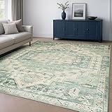 Aspire Homeware Machine Washable Extra Large Sage Green Rugs Living Room 240x320 cm Soft Low Pile Area Rugs For Bedroom, Dining Room, Non Slip Carpet for Kids Room Vintage Design Boho Rug, Ember