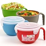 SOL 4pk Microwavable Containers with Vented Lids - 900ml Soup Mugs with Handles for Home & Office - Dishwasher-Safe Microwave Bowls with Leak-Proof Lids