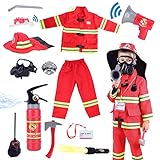 Lesheng space 13 piece Fireman Costume for Boys and Girls Fancy Dress for Kids & Toddlers Firefighter Dress-Up Toy Set Fire Chief Pretend Role Play for Kids Age 3 to 7