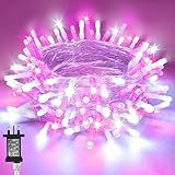 Gcstnn Christmas Tree Lights, 20M 200 LEDs Xmas Tree Fairy Lights Plug in with 8 Light Modes,Memory & Timing Function & Waterproof for 1-3M(3-10ft) Christmas Tree, Bedroom Decorations(Pink + White)