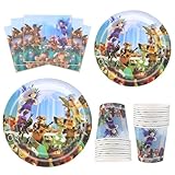 Tableware 80 PCS Game Birthday Party Decorations Supplies, Game Theme Tableware Set, Rob lox Party Decorations with Napkins Plates Cups for Kids Birthday Baby Shower Decorations for 20 Guests