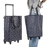 CROWNSHOP Trolley Bags Shopping Trolley on Wheels Foldable with Telescopic Handle Reusable Water Proof Trolley Bag Shopping Trolleys Suitable for Shopping Supermarkets and Travel Black