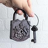Cast Iron Brown Padlock Key Antique Vintage Lock Door Rustic Decor Garden Home Shed Working Set