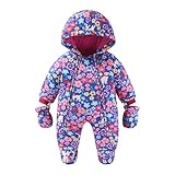 JiAmy Baby Toddler Girls Boys Winter Hooded Romper Snowsuit with Gloves Booties Cotton Jumpsuit Outfits Purple Flowers 12-18 Months
