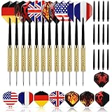 GWHOLE 12 Pcs Tip Darts with National Flag Flights, Extra 16 Flights and 12 Shafts Included
