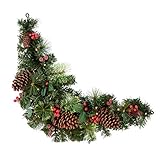 Mr Crimbo Pre-Lit Decorated Artificial Christmas Swag Green Branches With Pine Cones Holly Berries & Warm White LED Lights Indoor/Outdoor Xmas Decoration 3ft