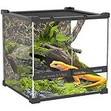 PawHut Reptile Glass Terrarium, Reptile Vivarium with Stone Background, Front Ventilation, Escape-Proof Knob Lock, Glass Enclosure for Lizards, Horned Frogs, Snakes, 30 x 30 x 30 cm, Black