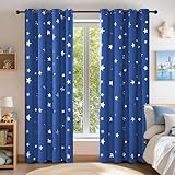 Deconovo Bedroom Blackout Curtains Stars Foil Printed Thermal Insulated Curtains Eyelet Blackout Curtains for Kids Room 46 x 72 Inch Blue 1 Pair