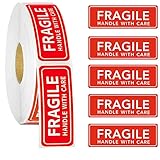 ADAKEL 500 Pieces Fragile Sticker 1"x 3" Fragile Handle with Care Warning Stickers Fragile Shipping Label for Shipping Packaging, 1"x 3"