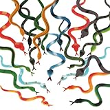 Grevosea 24 Pieces Fake Snakes, Plastic Snakes 4 Inch Rain Forest Snakes Realistic Rubber Snake Assorted Colorful Rubber Snakes for Garden Prank Prop Scare Birds Halloween Party Favors