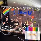 Furrbudie LED Drawing Board with 12 Colors Pen, 30x20cm Led Light Note Message Board, Acrylic Dry Erase Light up Memo Arts Doodle Desktop Note Illuminated Wordpad Gift for Kids School Home Cafe Office