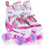 TOMSHOO Roller Skates for Children Junior: Kids Roller Skates - 4 Sizes Adjustable Four Wheel Roller Boots Built In Adjuster, Luminous Wheels High-Top Shoes Indoor Outdoor - Roller Skates for Girls