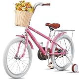 LSBIKE Girls Bike with Stabilisers Pink Kids Bike with Basket and Rear Rack 12 14 16 18 20 Inch Wheels Girls Bicycle Children Bicycle Bike for 2-12 Years Old Kids (18inch-With training wheels)