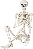 QUSTGO 2.95 ft Halloween Skeleton - 90cm Life Size Human Skeleton with Full Body Posable Joints - Spooky Scary Plastic Skeleton for Outdoor Decoration, Halloween Party Decor, Haunted House Props