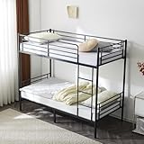 Twin Over Twin Bunk Bed, Heavy Duty Metal Single Bunk Bed Frame with Ladder & Safety Guard Rails, Space Saving High Sleeper Beds for Kids, Teens & Adults (Black)