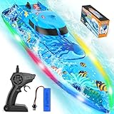 suangrc Remote Control Boat with 3 LED Lights Modes for Kids,Electric RC Boat Bath Toy,Full Waterproof Pool Toys for Boys Girls,Water Function Low Battery Alert Rechargeable Battery 2.4GHz Control