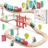 Tiny Land Wooden Train Set for Toddler - 39 Piece- with Wooden Tracks Compatible with Major Brands- Expandable, Changeable-Train Toy for 3 4 5 Years Old Girls & Boys