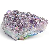 SAHOOTTIE Amethyst Angel Aura Quartz Titanium Coated Mineral Crystal Amethyst Geode Amethyst Cluster Crystal Amethyst Rock Mineral Druzy Geode Mineral Purple Crystals Rock Raw Crystals