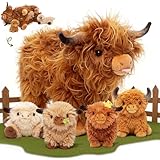 OUOZZZ Highland Cow Teddy – 14.5" Mother with 4 Baby Plushies Inside – Soft Plush Highland Cow Gifts for Boys & Girls, Birthday, Christmas & Easter Present