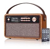 Roxel Retro D1 Vintage DAB+/FM Radio Wireless Speaker | Bedside Alarm Clock with Sleep Function. Rustic Exterior, Mains and USB Rechargeable, TF card, AUX and USB Compatible (Walnut)