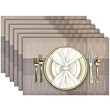 Aofmee Placemats, Heat Resistant Table Mats Set of 6, Washable PVC Place Mats for Table, Woven Vinyl Plastic Placemats for Kitchen Dining, Non-Slip Stain Resistant Outdoor Placemat, Easy to Clean