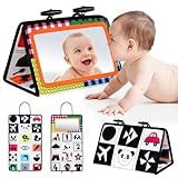 Vicloon Tummy Time Mirror, Baby Mirror Black and White Sensory Toys Tummy Time Activity Mirror, Baby Mirror Toy Safe Foldable with High Contrast Patterns Play and Pat Activity Mat for Newborn Infants