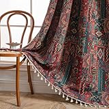 USTIDE Ethnic Chic 1 Panel Curtain Rustic Boho Tribal Vintage Geometric Shabby Chic Tassel Curtain for Bedroom Living Room Rod Pocket Semi Blackout Curtain 150x160