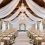 Minicoco 4 Panels White Tulle Ceiling Drapes Curtains 5ft x 26ft-Wedding Arch Ceremony & Party Decor Sheer Voile Fabric for Canopy, Stage, Reception
