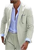 Men 2 Piece Seersucker Suit Slim Fit Blazer Pants Set Summer Beach Wedding Suits for Mens Prom Striped Tux Jacket Pant, Sage Green, M