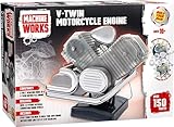 Machine Works Bulld Your Own V-Twin Motorcycle Engine Toy - Replica Model Building Kit - Features Sounds and Illumination, 150+ Pieces, 10+ Years