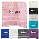 JJLC Personalised Bath Hand Towels Sets Embroidered Name (Bath Towel, Pink)