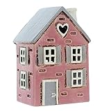 Shudehill Giftware Ceramic Village Pottery Pink Shutter House Tealight Holder, beautiful house-warming gift, Home Ornament, Candle Holder