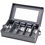 Silverware Storage Box Chest, Flatware Storage Case, Utensil Holder with Removable Lid and Adjustable Dividers for Organizing Utensils, Cutlery, Flatware, Knives, Large Capacity Gray