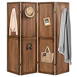 COSTWAY 4 Panel Folding Room Divider with Pegboard Display, Wooden Wall Privacy Screen Protector, Home Living Room Bedroom Hinged Paravent Partition Separator (Brown, 160 x 170cm)
